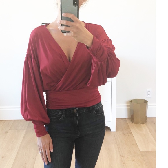 LAST 1! Red Surplice Long Sleeve Top Small - Picture 5 of 10